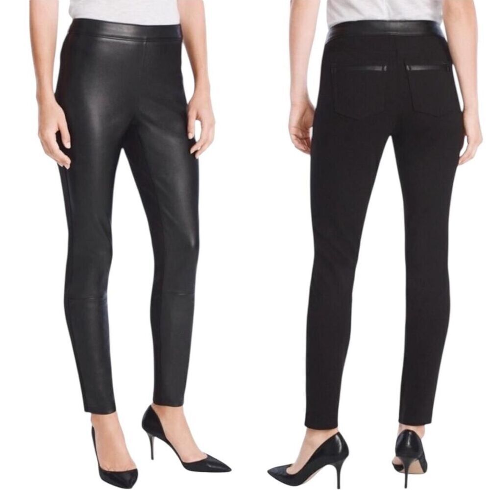 White House Black Market Vegan Leather Front Pointe Leggings in Black